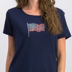 Karen Scott fitted shirt with embellished American Flag - Intrepid Blue